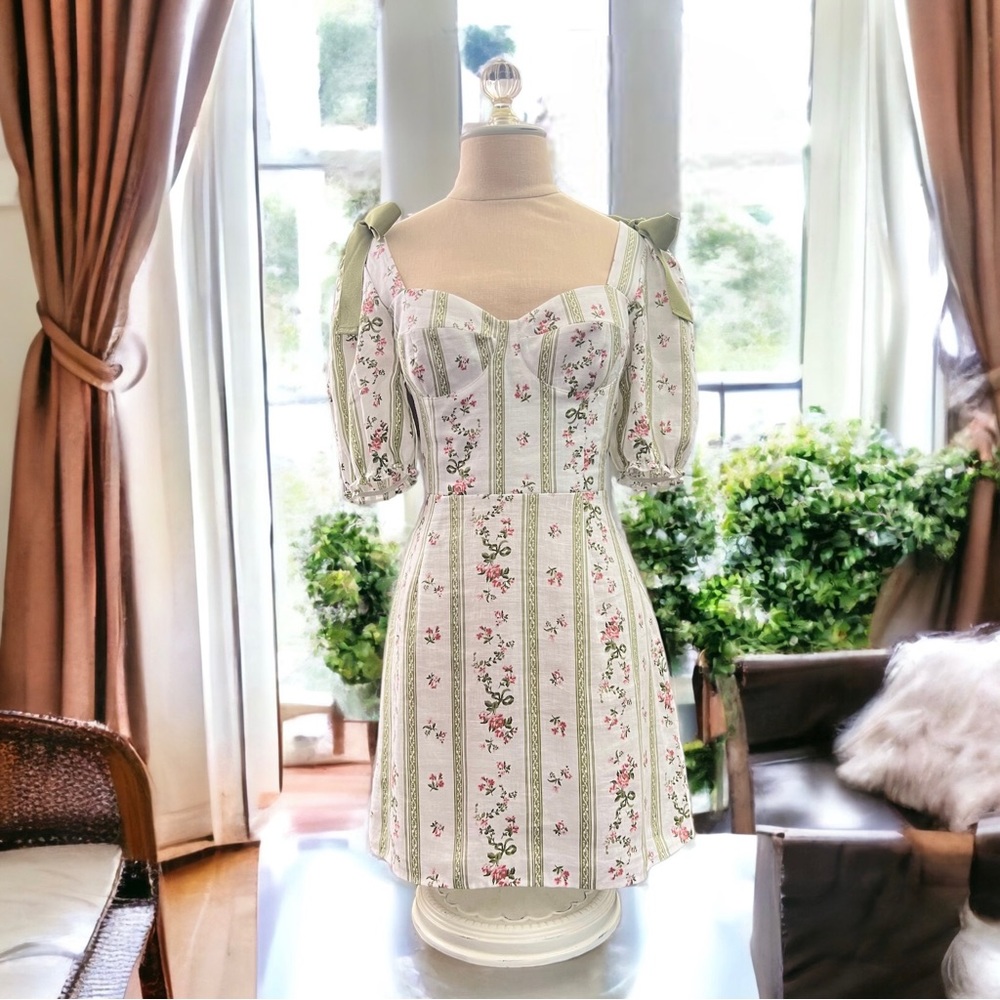 Reformation White Floral Stripe Mini Dress